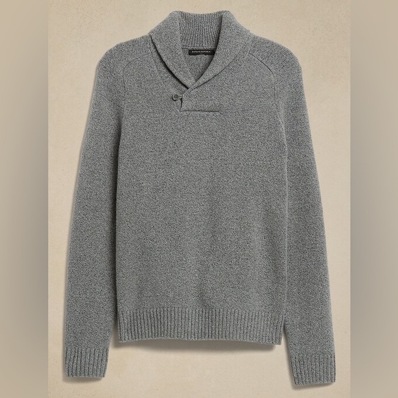 gray shawl collar sweater